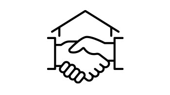 Outline of shaking hands outside of new home