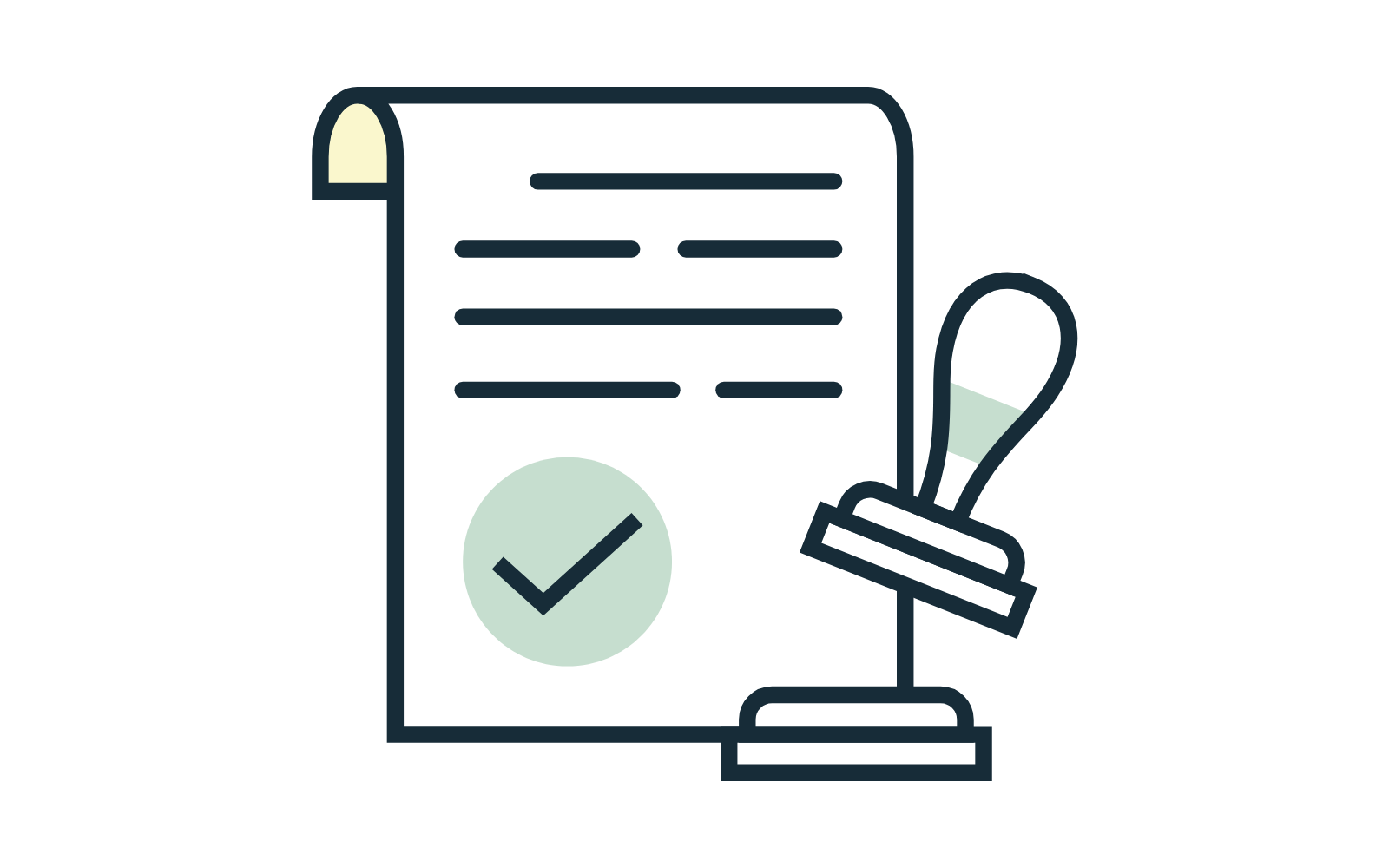 Animated image of a piece of paper being stamped with approval