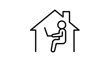 Outline of home with person working from home inside